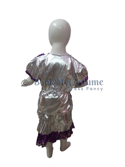 BookMyCostume Western Dance Costume for Girls Kids - Purple & Silver - Top with Frock - Premium